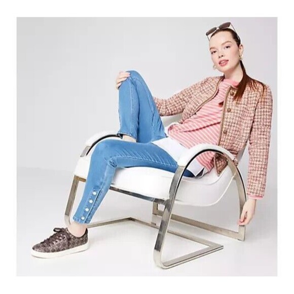 New Womens Isaac Mizrahi Live Divine Denim Pull On Jeans Blue Gold Snaps 14 Tall - Picture 10 of 10